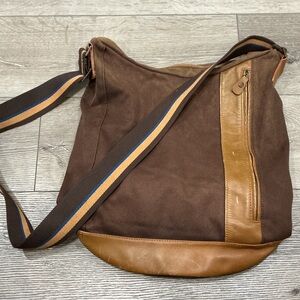 Fila Vintage Brown/Tan Canvas/Leather Bucket Bag